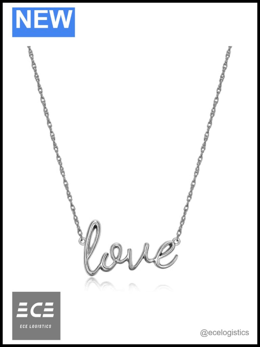 Sterling Silver Love Pendant Necklace 16in Rhodium Plated Dainty